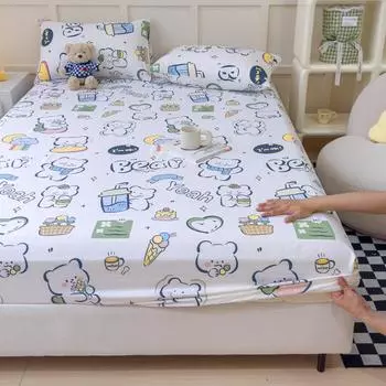 The New Item Fitted Sheet Cotton Small Fresh Printed Cartoon Bedspread 360 Degree Wrap with Elastic Mattress Cover Skin Friendly Only 2 pillowcases