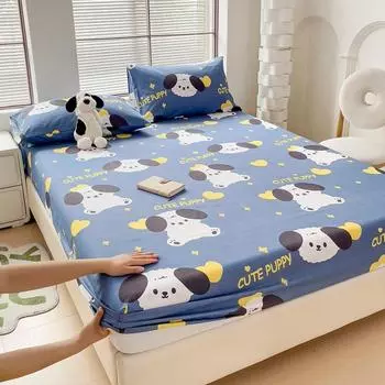 The New Item Fitted Sheet Plant-cashmere Monochrome Cartoon Bed Cover Printed Mattress Cover with Elastic 200x200 Bedding Only 2 pillowcases
