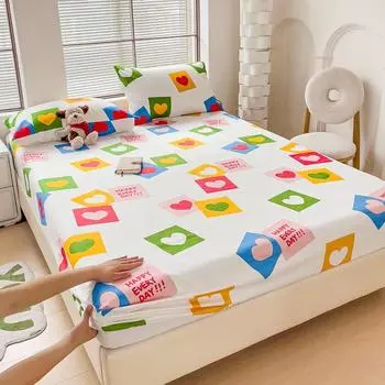 The New Item Fitted Sheet Plant-cashmere Single Bed Cover Printed Mattress Cover with Elastic 200x200 Bedding Skin-friendly Only 2 pillowcases