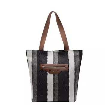 The new Korean version of the striped tote bag is fashionable and versatile with large capacity. чёрный