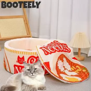 The New Winter Cartoon Ramen Cat Nest Love Warm Cute Semi-enclosed Cat Bed Can Be Opened And Washed