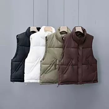 Новый темперамент женской одежды - простой стиль, армейский зеленый хлопковый жилет с воротником-стойкой, жилет M чёрный