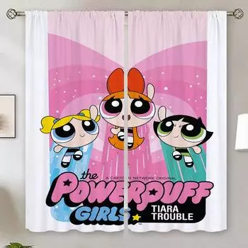 The Powerpuff Girls Kitchen Curtains for Cooking Curtain Rods Blackout Curtain 100% Window Blinds Children s Room Curtains Blind W50xH70cmx2pcs-CL