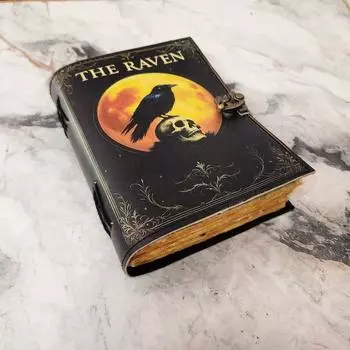 The Raven Printed Leather Journal 100% Recycled Paper Journal For Notes, Notebook, Sketchbook, Leather Diary, Writing Book, Dream Journal. 7 x 5 in