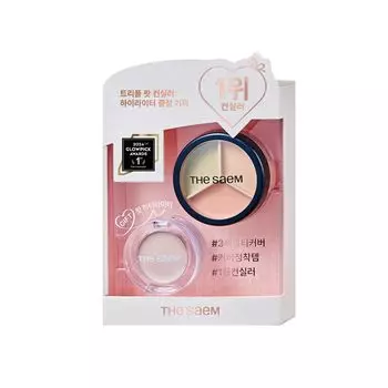 The Saem Japan Official Cover Perfection Triple Pot Concealer 03 Correct Up Beige Set with 1257 [Special Highlighter]