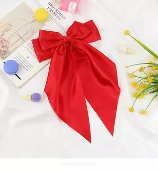 The Same Spring Однотонная длинная большая длинная плавающая шпилька с бантом Темпераментная атласная пружинная заколка Верхняя заколка Аксессуары для волос оранжевый