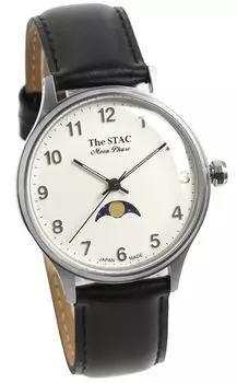 Ретро японские часы STAC ST-MF001 с индикатором фазы Луны, 36 мм чёрный