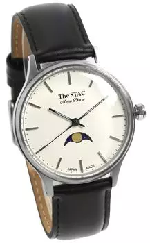 [The Stack] Часы STAC Made in Japan 36 мм в старинном ретро-стиле для мужчин и женщин, унисекс, с полосой фаз Луны x Белый Черный Крокодил ST-MF001