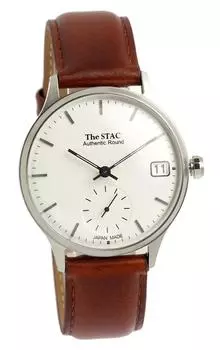 [The Stack] Японские часы STAC Authentic Round Classic для мужчин и женщин (Бар x Серебристо-коричневый)