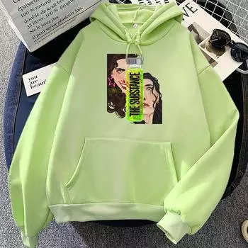 The Substance 2024 Сатирический фильм ужасов с изображением тела Эстетическая толстовка с капюшоном Мультяшный принт Модная толстовка Поп-одежда Толстовка Moletom XS хаки