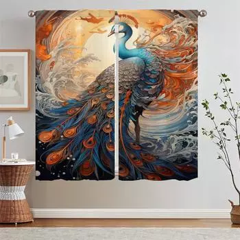 The Unicorn Animal Bedroom Curtains 2 Pieces Modern Home Decoration Curtain Rods Curtains for Living Room 2 Elegant Pieces Curls W50xH70cmx2pcs-CL