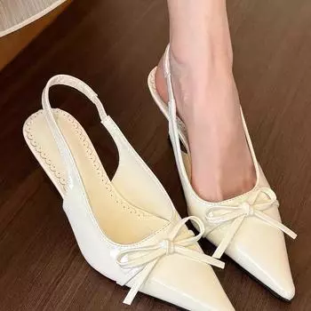 The Wizard of Oz! Pointed bow high heels women s stiletto 2025 spring new patent leather back empty sandals slippers 35 белый