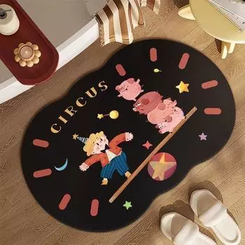 Theme Circus Cute Elephant Seal Cat Lion Cartoon Pattern Diatom Mud Mat Floor Star Ball,40x60cm