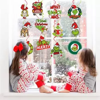 Themed Cartoon Paper Spiral Party Scene Decoration Pendant One Size зелёный