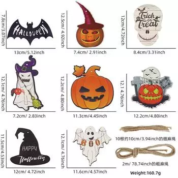 Themed Delightful Halloween Wooden Hanging Flag Decor With Ghosts Pumpkins And