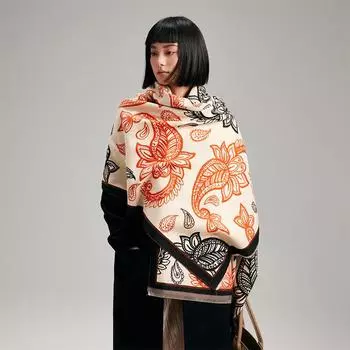 Thermal Scarf, Jacquard Contrasting Office Commuting Premium Shawl 185cm хаки