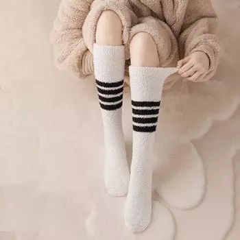 Thermal Socks Stripe Pattern Home Sleeping Socks Women Socks Thigh High Stockings Floor Socks белый