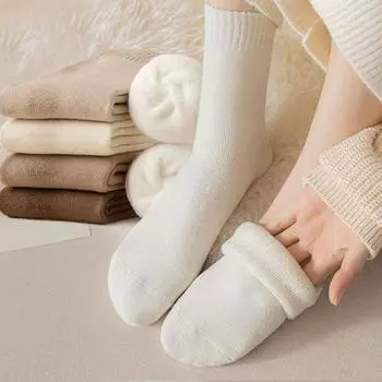 Thermal Wool Medium Tube Sock New Winter Warmer Thicken Sock Cashmere Snow Socks Seamless Polyester Sleeping Sock Keep Warm Tool чёрный