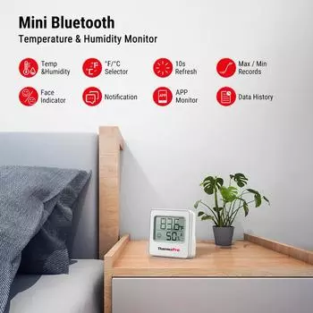 ThermoPro TP357 Цифровой Bluetooth-приложение для телефона Беспроводной 80 м Умный домашний термометр-гигрометр для помещений белый