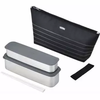 Thermos Bento Box 2 Tier Slim Fresh Lunch Box 815ml Black Border DSA-804W BKBD