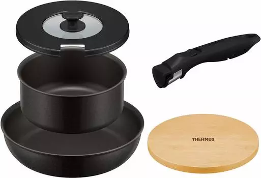 Thermos Durable Series 5-piece Detachable Handle Frying Pan Set AA Black IH Compatible KSA-5A BK чёрный