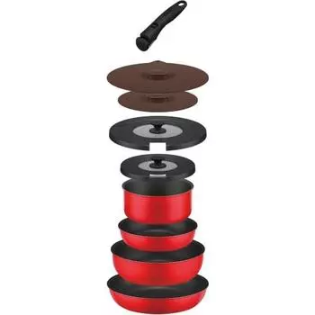 Thermos Durable Series 9-piece frying pan set with removable handle CA for gas fire Bright Red KSC-9A BTR