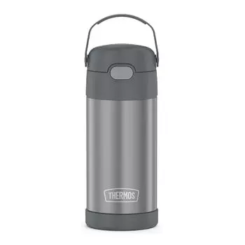 THERMOS FUNTAINER 12oz Stainless Steel Vacuum Insulated Kids Straw Gray Bottle,