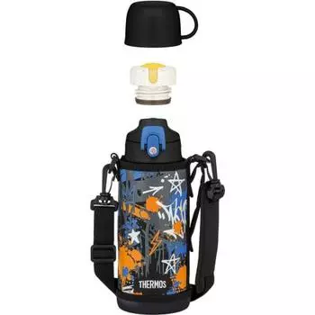 Thermos Water Bottle, Vacuum Insulated 2-Way Bottle, 0.8L/0.83L, Black Blue, Direct Drinking, Includes Cup, For Children, Going to Kindergarten or Sch