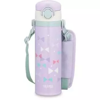Thermos Water Bottle, Vacuum Insulated Kids Mobile Mug, 500ml, Pastel Purple, Removable Strap, Includes Shoulder Pads, Gentle on the Shoulders, For Ch