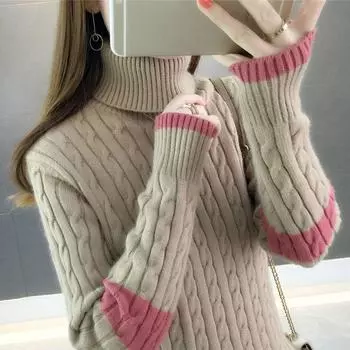 Thick and Warm High Neck Sweater for Women Loose Base Knitted Sweater for Autumn and Winter S хаки