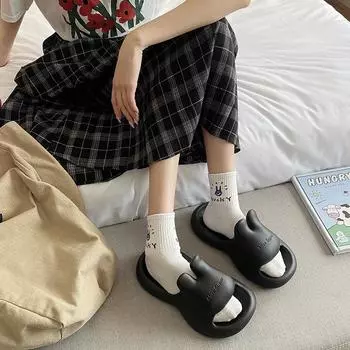 Thick Animal Platform Slides Summer Woman Slippers Indoor Kawaii House Height Sandals Home Shoes for Women 2024 Cute Normal Shoe 36