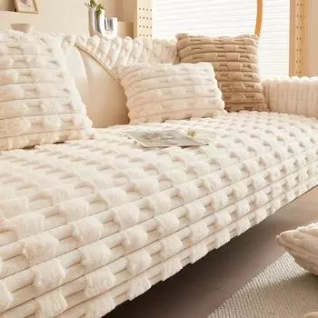 Thick Artificial Rabbit Sofa Cover Warm Solid Non-slip Plush Sofa Towel Slipcovers Throw Pillowcase Living Room Winter 70x70cm 1pcs