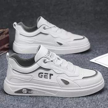 Thick baseplate shoes leather surface men s shoes student white shoes spring versatile lightweight casual shoes retro sports shoes 39 чёрный