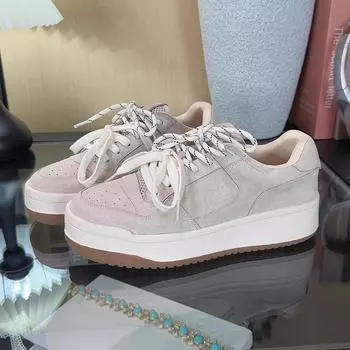 Thick baseplate shoes women s 2025 spring new heightening retro German training shoes little white shoes versatile fashion casual sports shoes 35 жёлтый