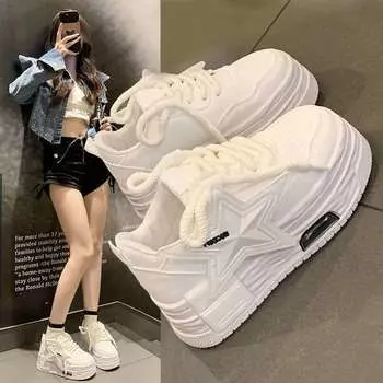 Thick baseplate shoes women s college style autumn new fashion heightening little white shoes lace-up leather muffin casual sports shoes 35