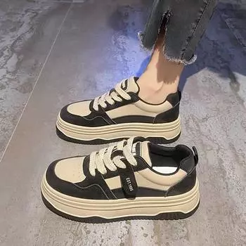 Thick baseplate shoes women s explosion 2024 spring and autumn new versatile little white shoes casual sports shoes Hong Kong style retro women s shoe 35 чёрный