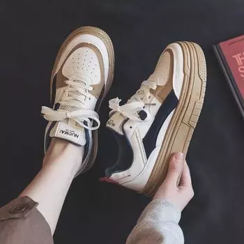 Thick baseplate shoes women s new spring and autumn niche contrasting color splicing casual board shoes women s lace-up trend women s shoes 35