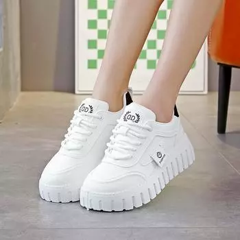 Туфли на толстой подошве женские весна и осень новые универсальные женские туфли мягкая подошва легкие спортивные и повседневные белые туфли T 35 чёрный