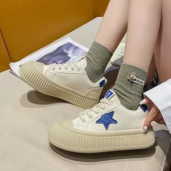 Thick Baseplate Shoes Women s Spring and Autumn New Ins Trendy Versatile Casual Student Sports Little White Shoes 35 темно-синий