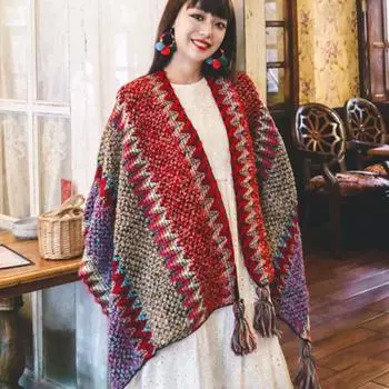 Thick Blanket Triangle Scarves Tassel Stoles Neck Wrap Women Scarf Bohemia Scarf Women Shawl фиолетовый/оранжевый