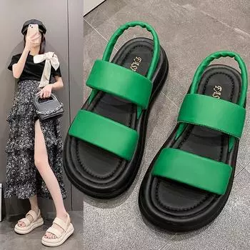 Thick Bottom Beach Shoes Female Summer Casual Round Head One Foot Stirrup Comfortable Simple Sandals Roman Shoes Fashion Women Breathable Shoes 35