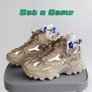 Thick Bottom Heightening Man s Shoes 2024 New Men s Casual Shoes Comfortable Outdoor Male Chunky Sneakers Non-slip Outsole Beige 39 бежевый