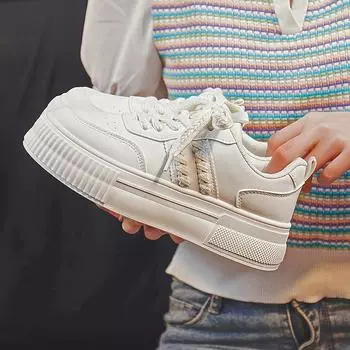 Туфли на толстой подошве, увеличивающие рост, женские новые летние белые туфли для студентов, женская спортивная повседневная обувь 35