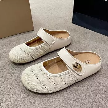 Thick bottom inner heightening bag head half slippers women s summer outer wear new hollow woven one-pedal sandals 35