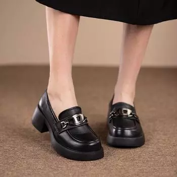 Туфли из толстой кожи с одинарными каблуками Лоферы 35 чёрный