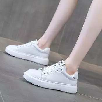 Thick Bottom Leather White Shoes Casual Soft Bottom Board Shoes 35 белый