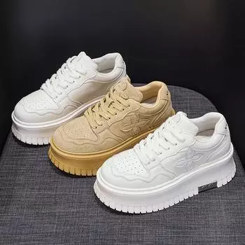 Thick Bottom Leather White Shoes Women s Shoes Leather Casual Board Shoes 35 белый