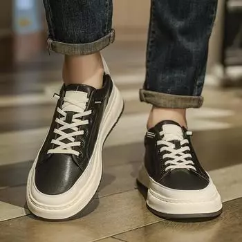 Thick Bottom Men Casual Shoes All-match Mens Comfortable Sneakers Outdoor Lace-Up Skate Shoes Men High Quality Men s Shoes 38 чёрный