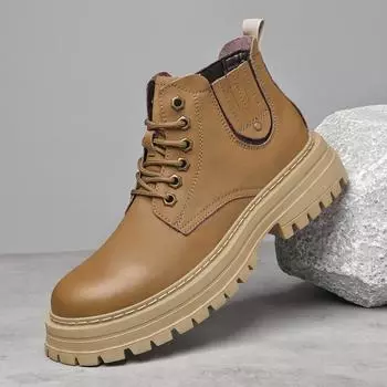 Мужские теплые зимние повседневные туфли с толстой подошвой, классические мужские ботильоны из натуральной кожи, удобные мотоциклетные ботинки на шнуровке, прогулочная обувь 37