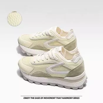 Толстая подошва сетчатая дышащая вафельная обувь Gump Casual Hundred Sports Daddy Shoes Small White Shoes 34 жёлтый